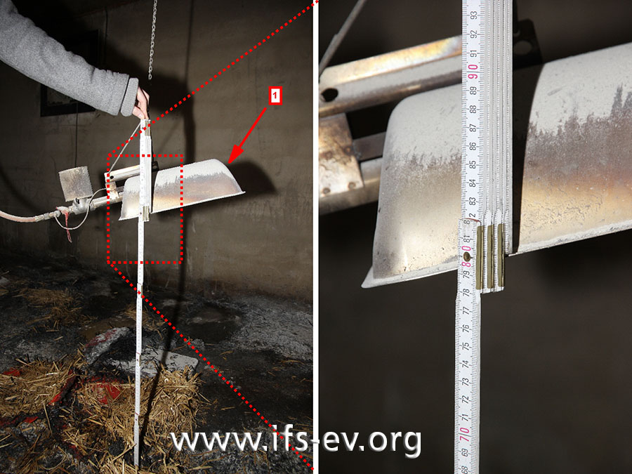 Hier wird im Brandbereich gemessen, in welcher Höhe der Strahler über dem Betonboden hängt.