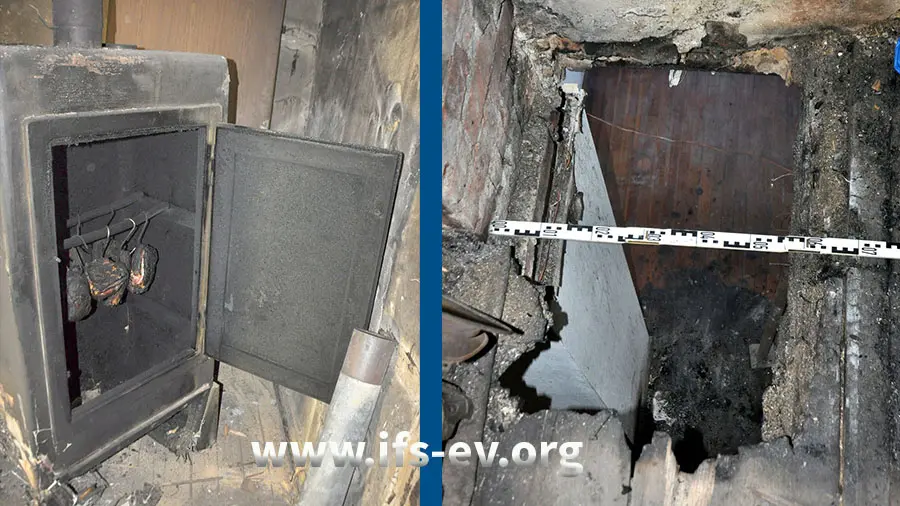 Der Räucherschrank und eine räucherschrankgroße Durchbrennung im Fußboden
