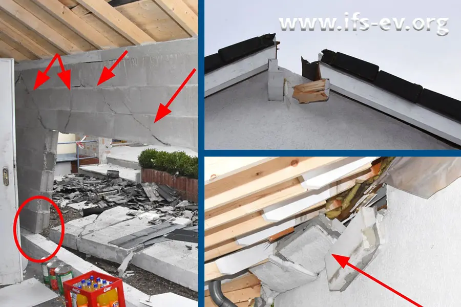 Deutliche Explosionsschäden an dem kleinen Haus