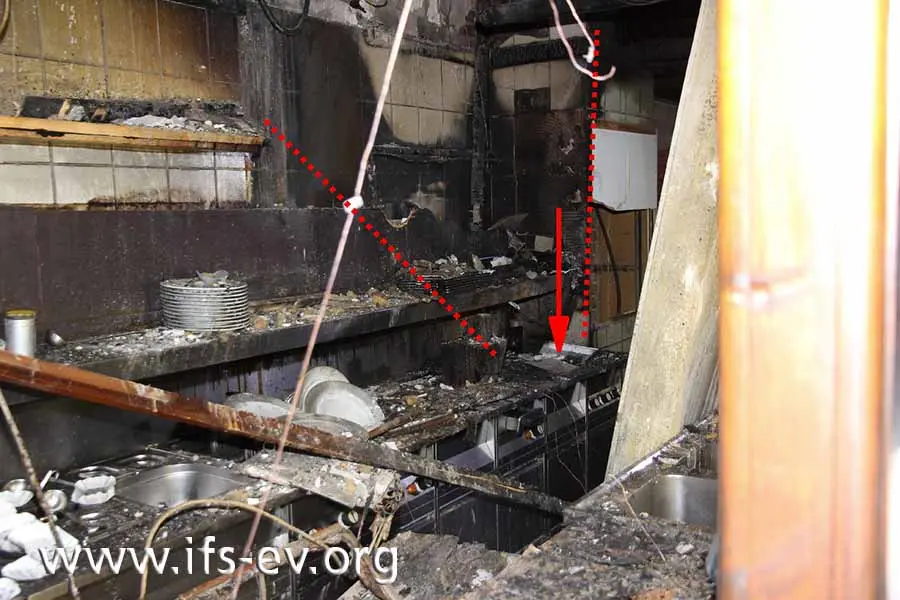 Im Bereich der Fritteuse zeichnet sich ein Brandtrichter ab.