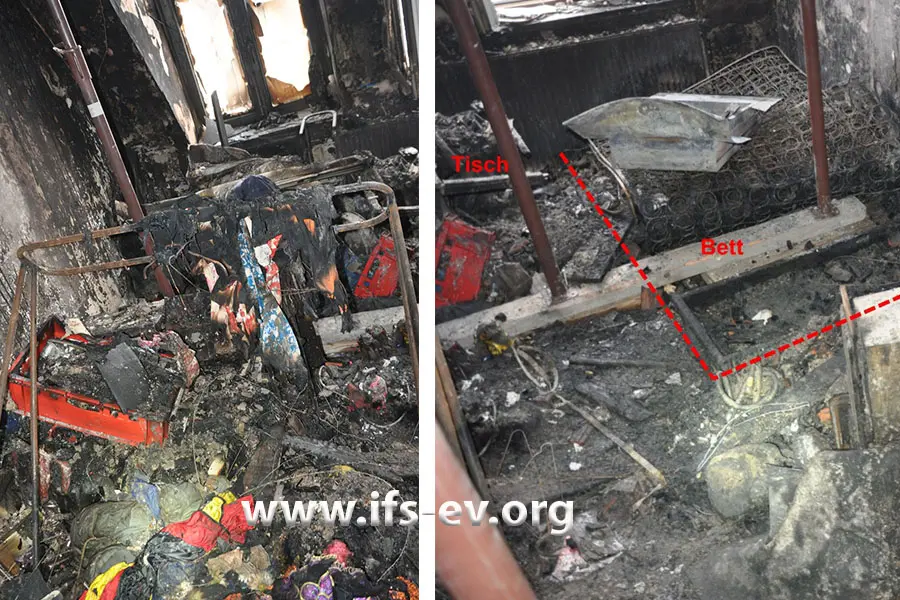 Im Brandraum sind die Zerstörungen rechts stärker ausgeprägt als links.