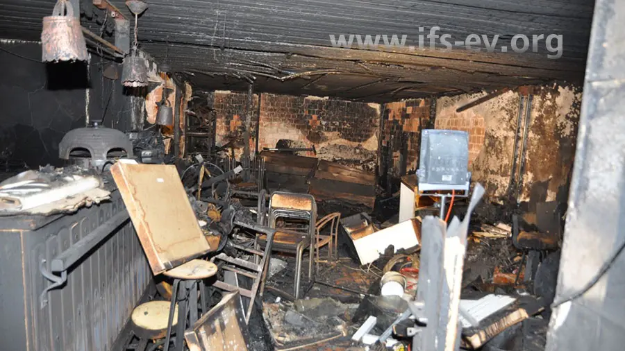 Blick in den brandbetroffenen Partyraum.